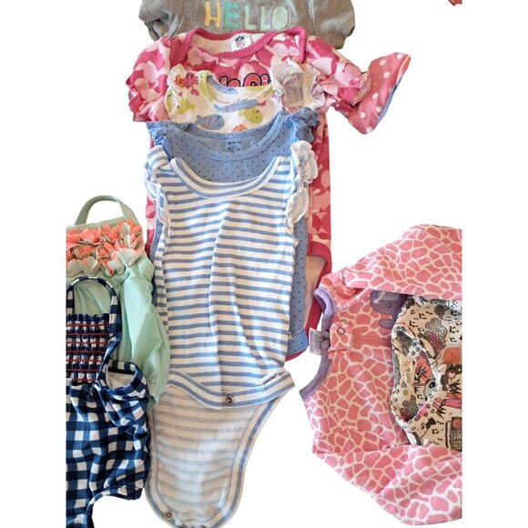 Baby Girl Clothing Lot 3-6 Months 40 + Rompers Swimsuits One Piece Pants Etc - Picture 7 of 10